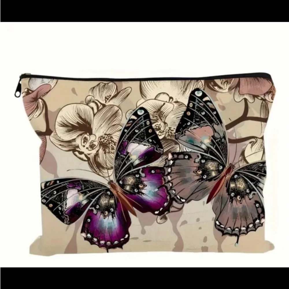 New! Butterflies Pattern Cosmetic Bag Makeup Bag, Zipper Pouch, Lightweight